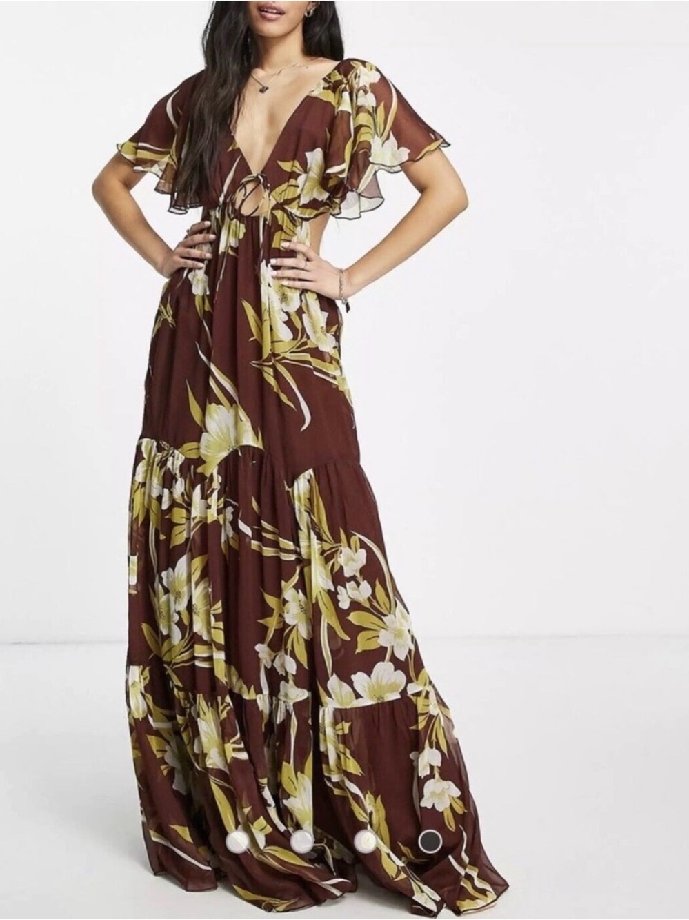 ASOS Brown Floral Cutout Maxi Dress 4